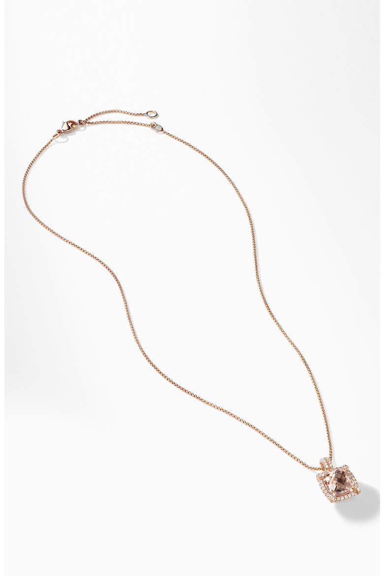 Châtelaine Pavé Bezel Pendant Necklace with Morganite and Diamonds in 18K Rose Gold, Alternate, color, ROSE GOLD/ DIAMOND/ MORGANITE
