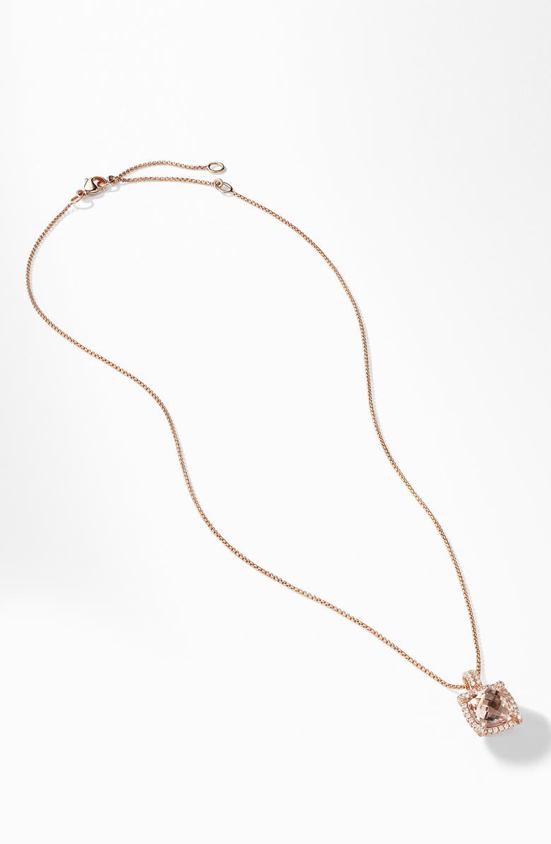 David Yurman Châtelaine Pavé Bezel Pendant Necklace with Morganite and Diamonds in 18K Rose Gold, Alternate, color, 