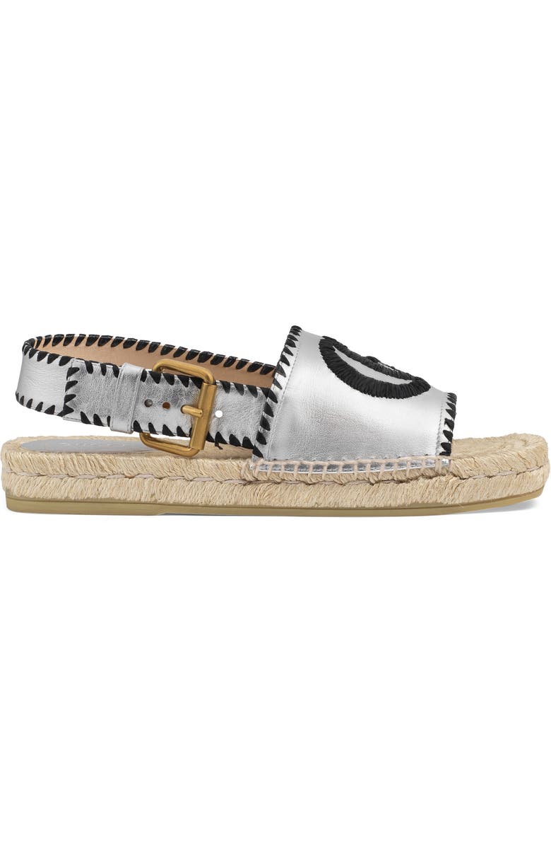 Gucci Pilar Embroidered Double G Logo Slingback Espadrille Sandal, Alternate, color,