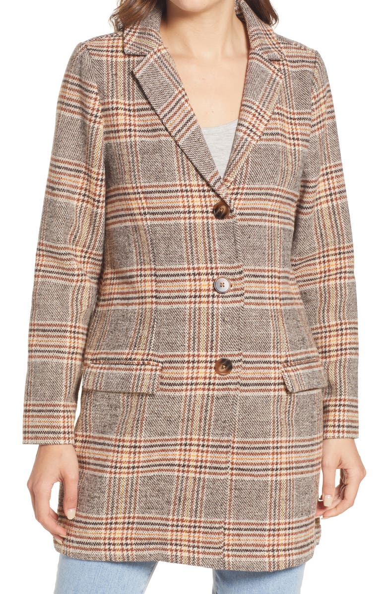 BB Dakota by Steve Madden Check You Out Plaid Longline Blazer, Alternate, color,