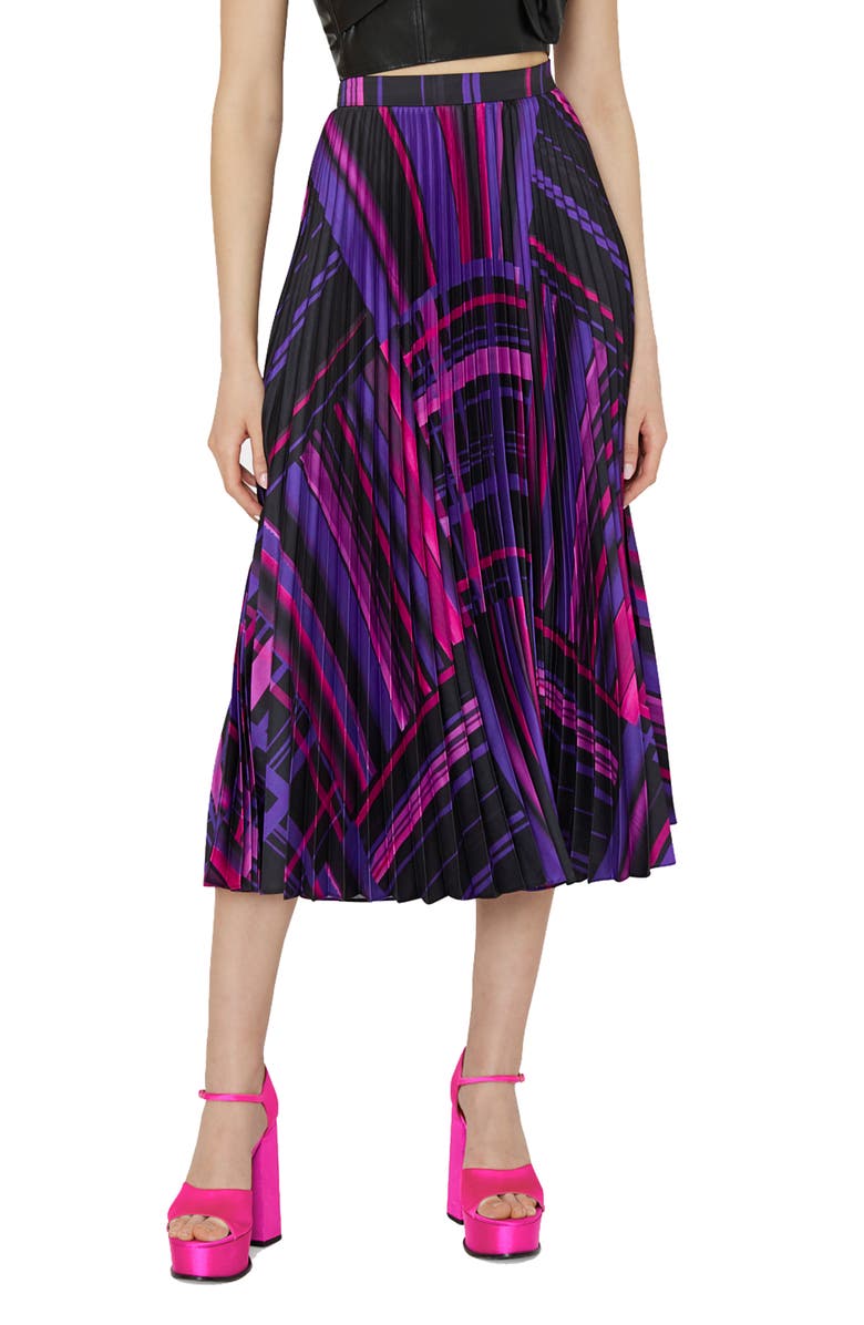 Milly Otha Pleated Midi Skirt, Main, color, Purple Multi