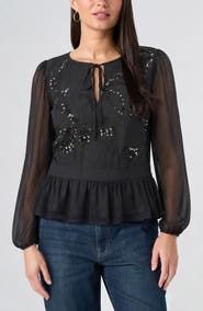 Liverpool Los Angeles Embellished Peplum Chiffon Top