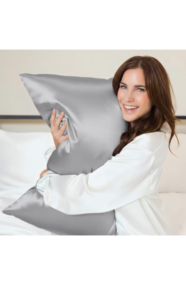 BLISSY Mulberry Silk Pillowcase, Alternate, color, Sterling