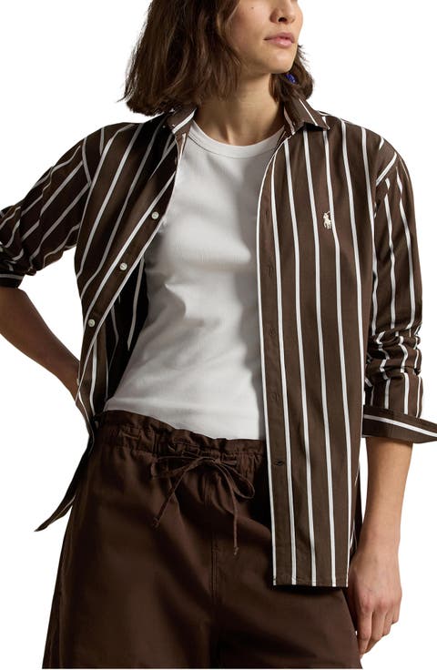 Relaxed Fit Stripe Cotton Button-Up Shirt