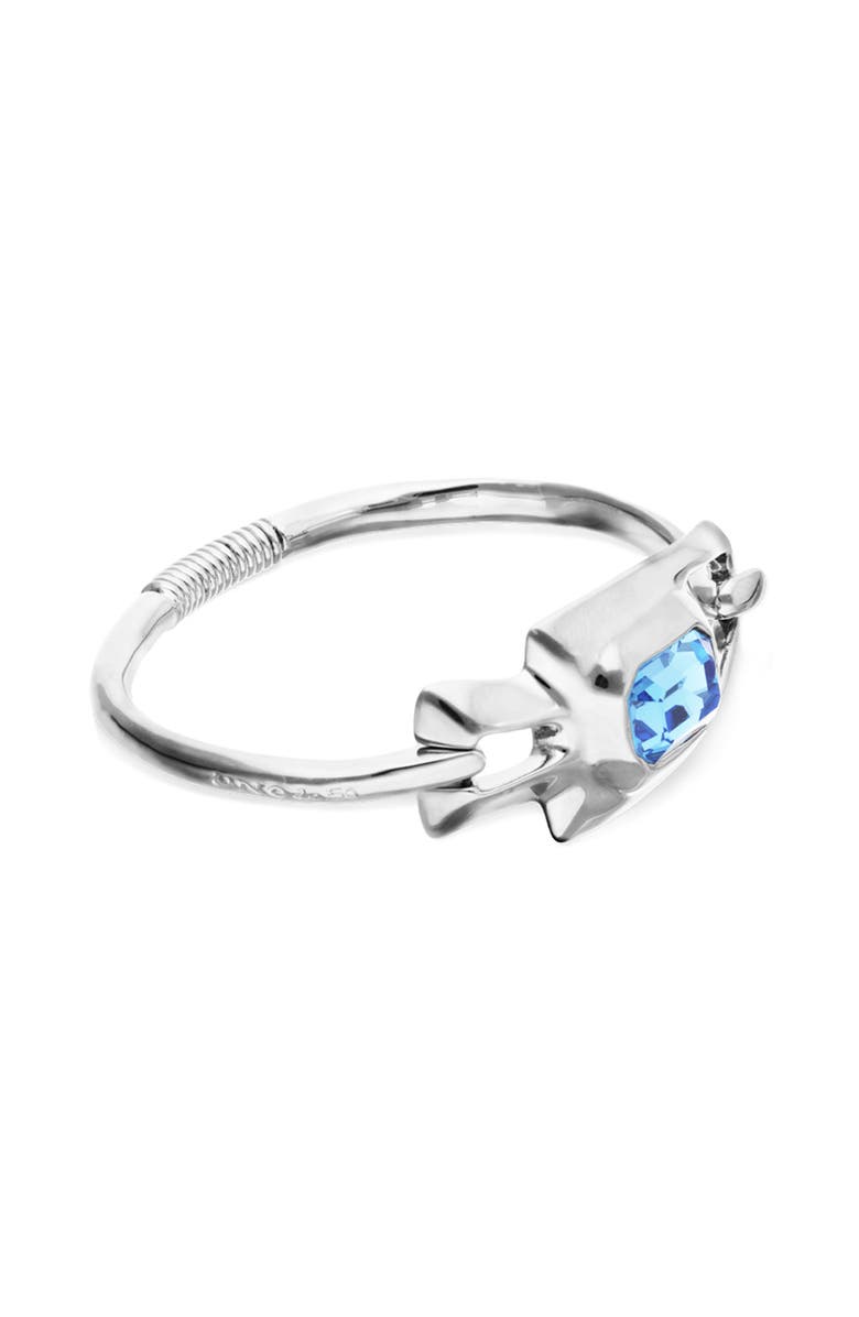 UNODE50 Silver-tone Sculptural Bracelet with Blue Crystal, Alternate, color, Silver