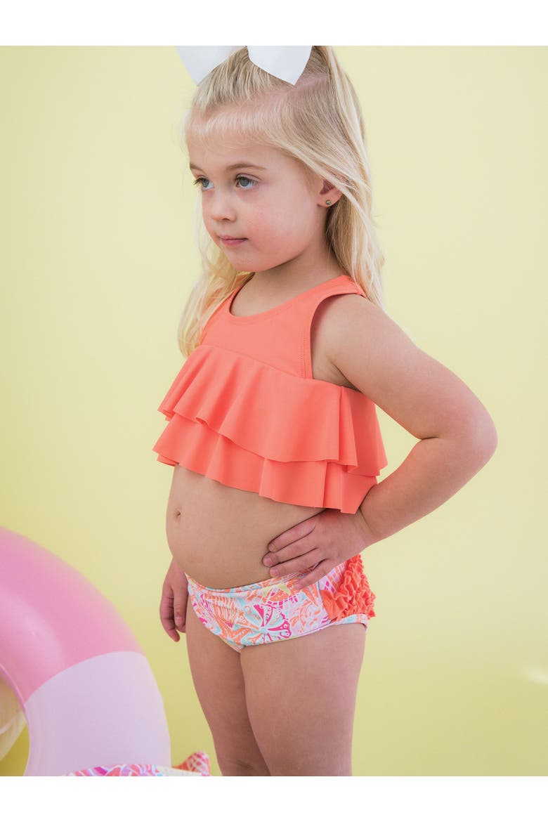 Baby Girls Flounce Bikini, Alternate, color, Sunset Seashells