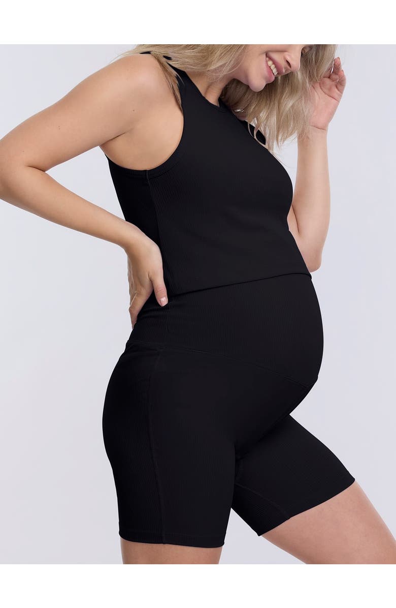 MOTHERHOOD MATERNITY Crew Neck Racerback Cropped Maternity Tank, Alternate, color, Black