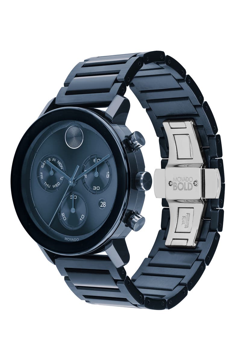 Movado Bold Evolution Chronograph Bracelet Watch, 42mm, Alternate, color, Blue Dial