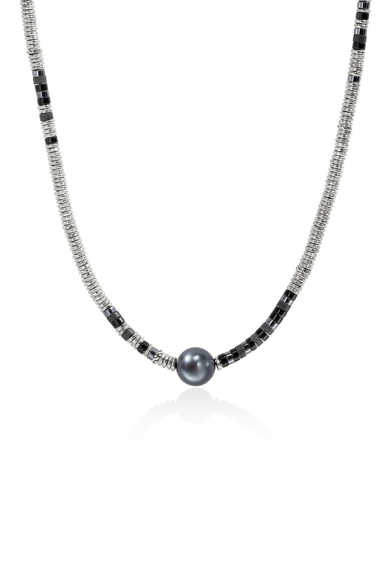 Heishi Freshwater Pearl & Bead Silver Necklace, Main, color, SILVER/ BLACK