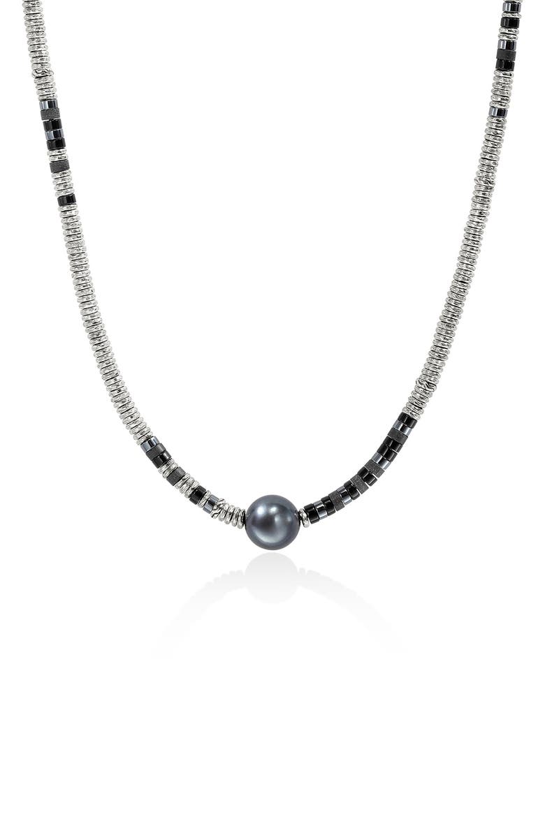 John Hardy Heishi Freshwater Pearl & Bead Silver Necklace, Main, color, Silver/ Black