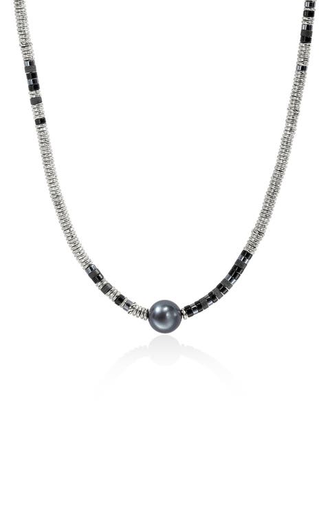 Heishi Freshwater Pearl & Bead Silver Necklace