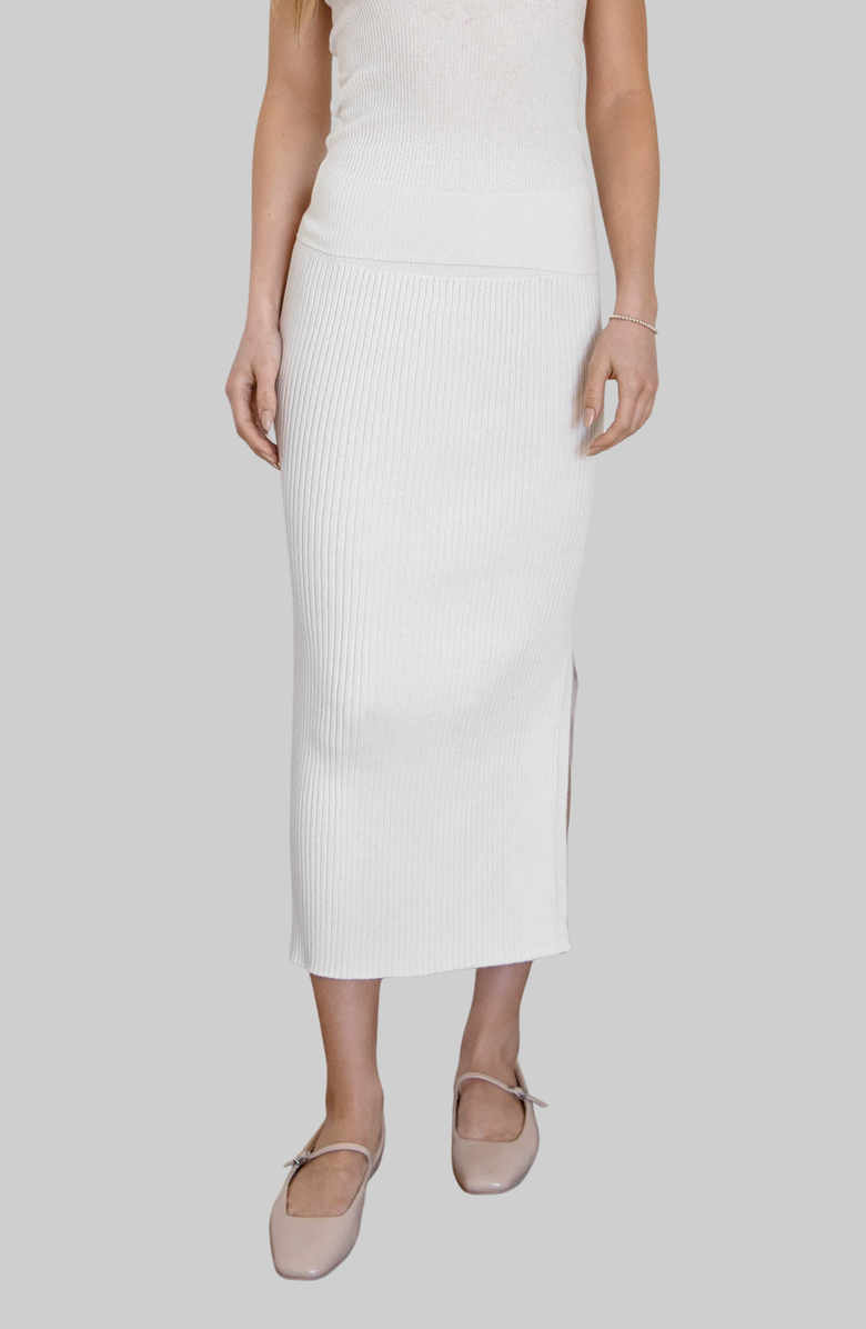 Italic Mia Featherlight Ribbed Midi Skirt, Main, color, Ecru
