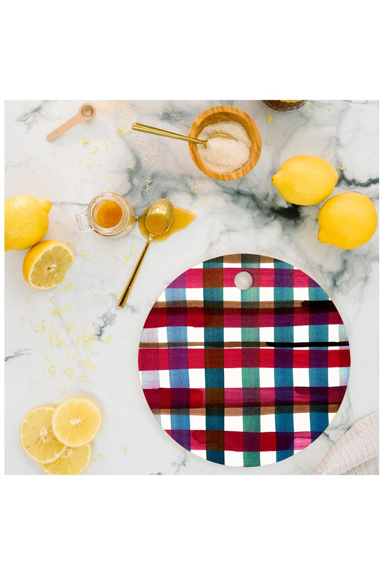 Modern Christmas Plaid Round Cutting Board, Alternate, color, RED