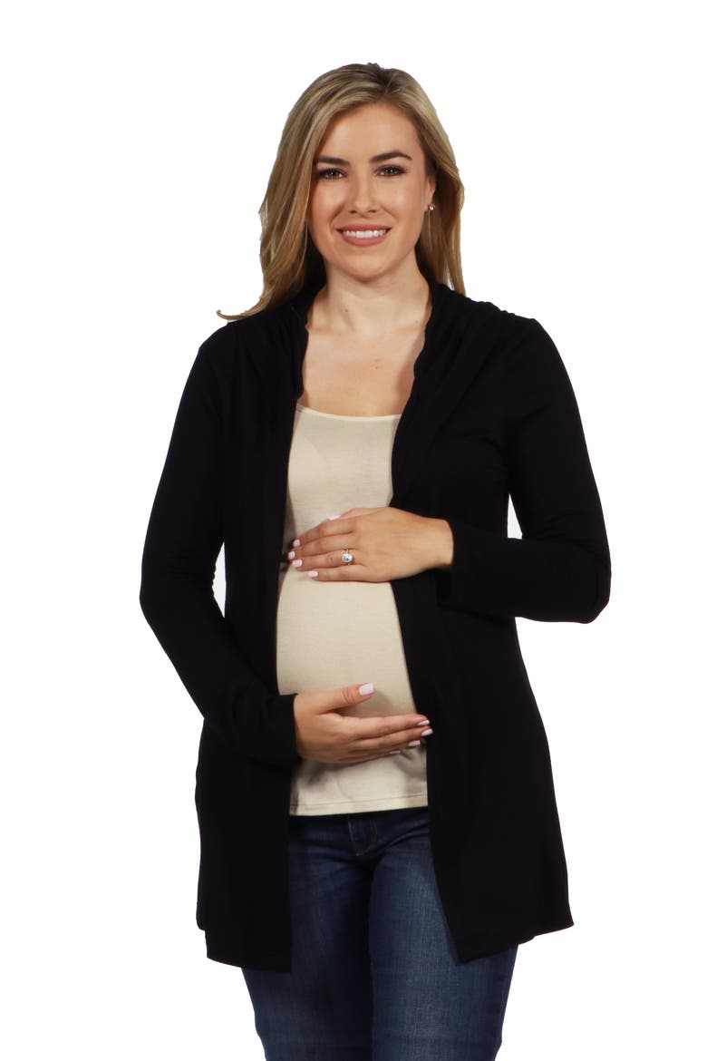 Open Front Lightweight Hooded Maternity Cardigan, Main, color, Black