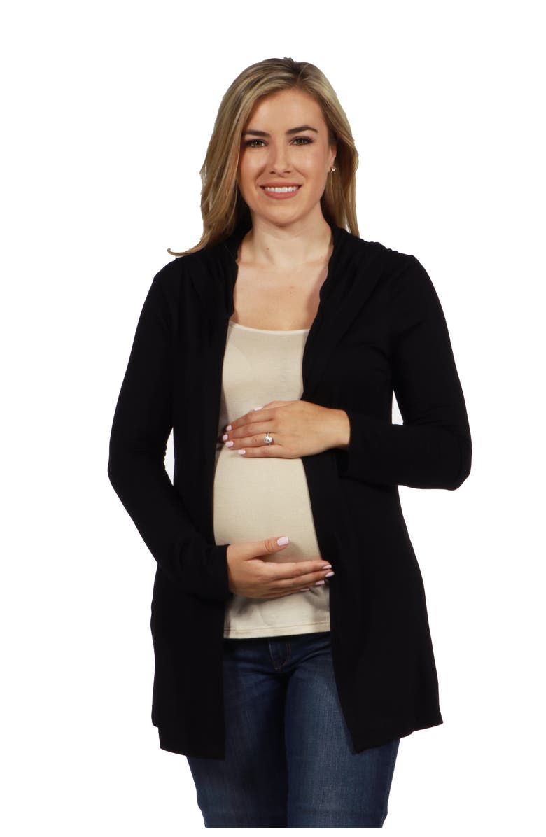 24seven Comfort Apparel Open Front Lightweight Hooded Maternity Cardigan, Main, color, Black