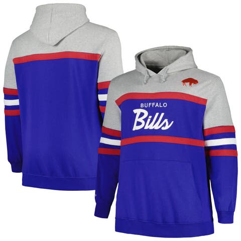Men's Mitchell & Ness  Heather Gray/Royal Buffalo Bills Big & Tall Head Coach Pullover Hoodie