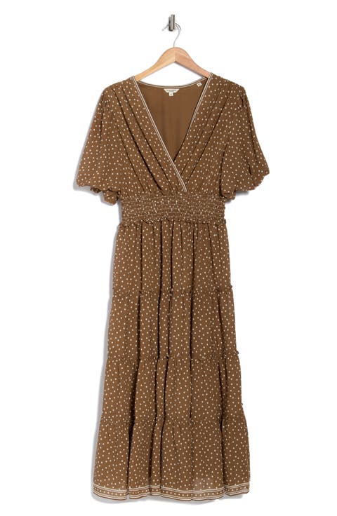 Print Puff Sleeve V-Neck Dress (Plus)