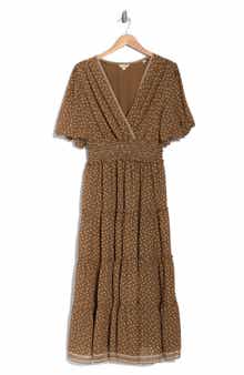 MAX STUDIO Print Puff Sleeve V-Neck Dress