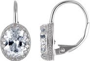 FZN Sterling Silver Oval Gemstone Drop Earrings