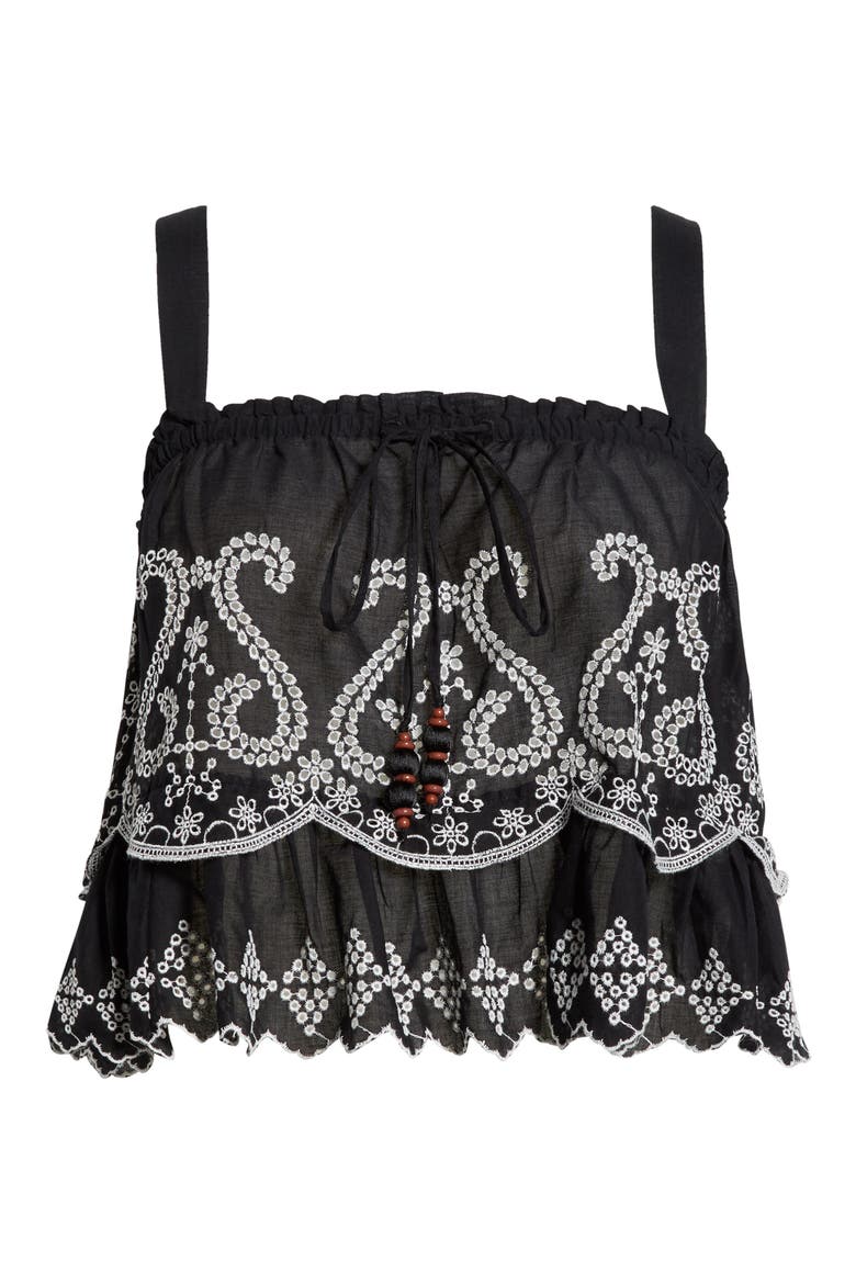 Leighton Crop Cotton Cover-Up Top, Alternate, color, BLACK / WHITE EYELET