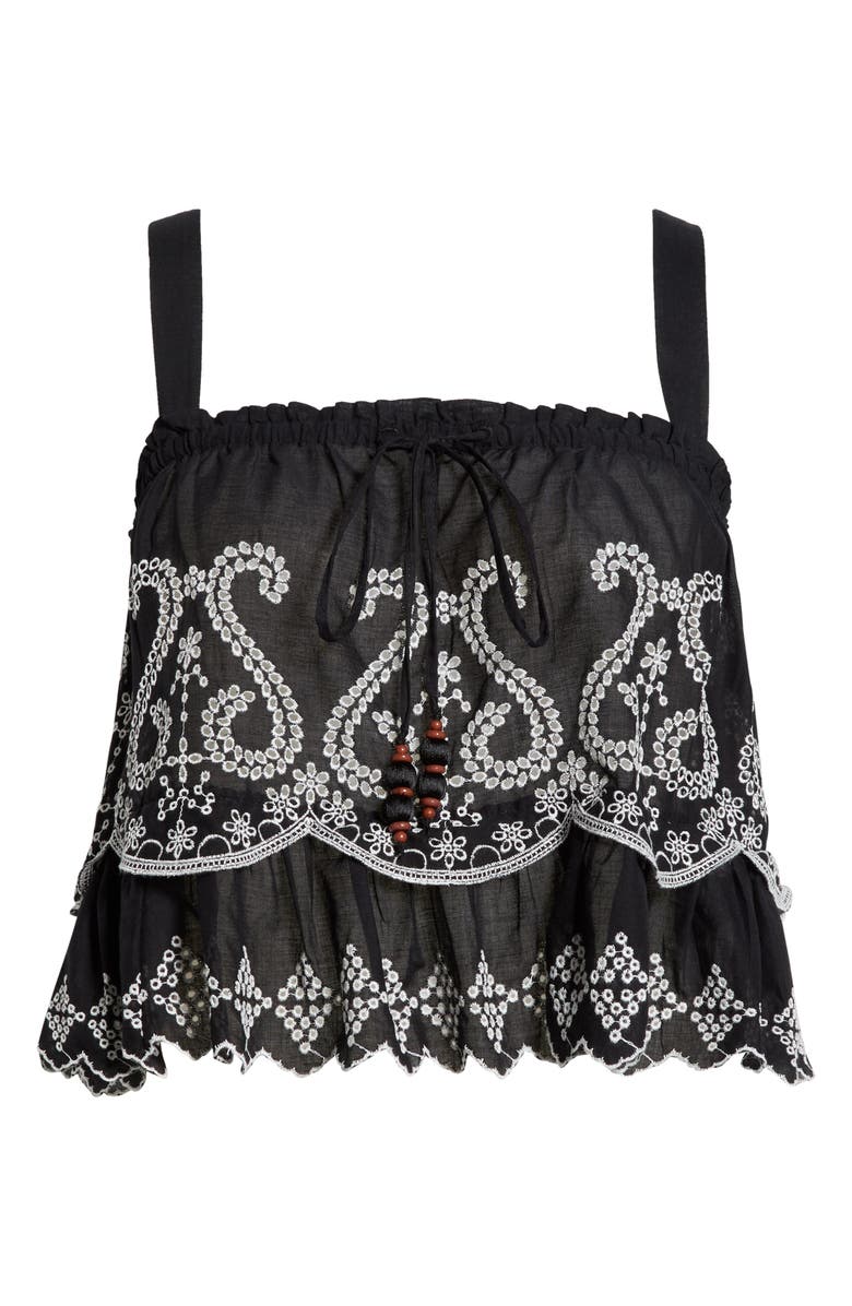 Ramy Brook Leighton Crop Cotton Cover-Up Top, Alternate, color, Black / White Eyelet