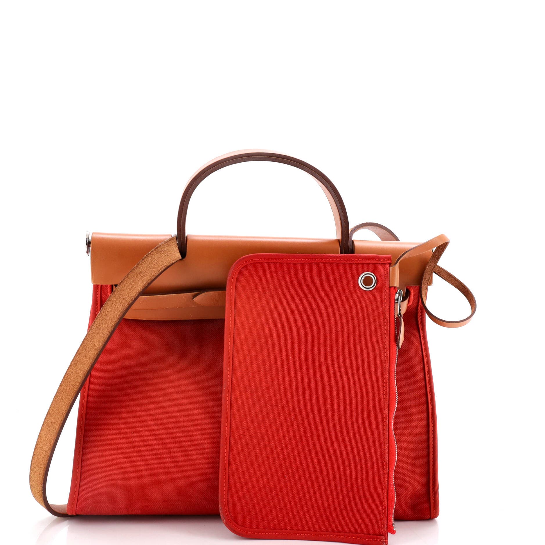 Pre-Owned Hermes Herbag Zip Leather and Toile 31, Alternate, color, Rouge Duchesse