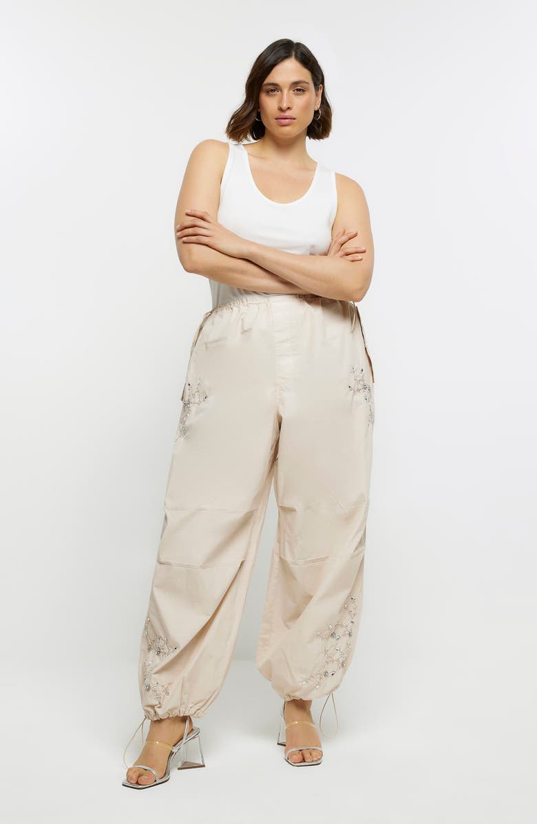 River Island Embellished Baggy Parachute Pants, Alternate, color,