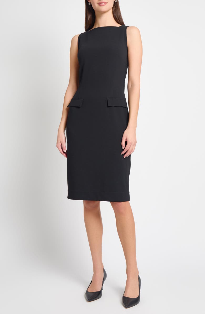 Ming Wang Deco Crepe Bateau Neck Sheath Dress, Main, color, Black