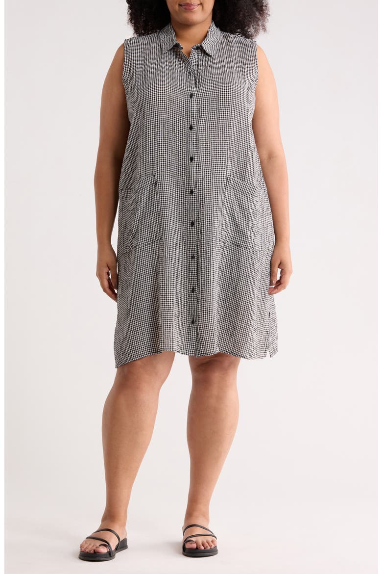 Gingham Sleeveless Organic Linen Shirtdress, Main, color, BLACK/ WHITE