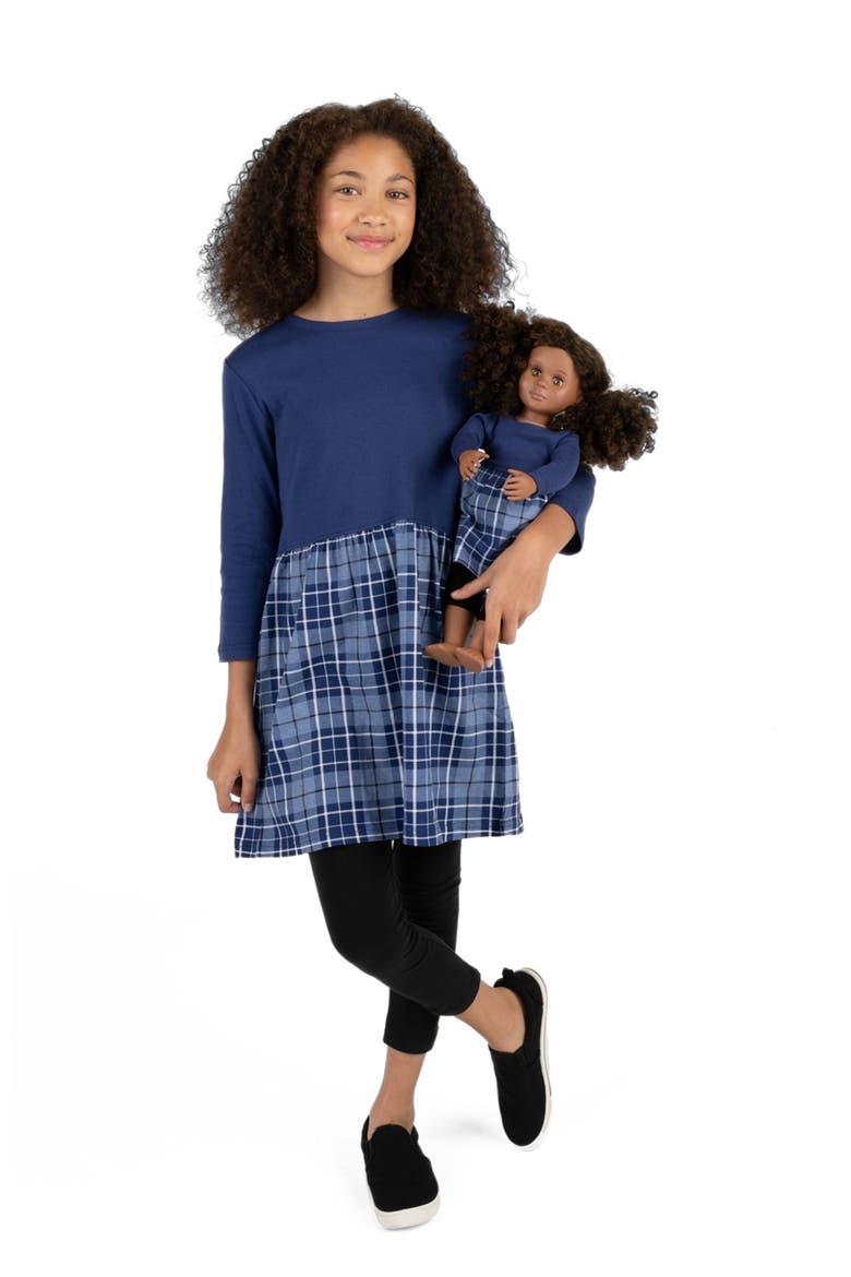 Girls Skirt Dress with Matching Doll Dress, 100% Cotton, Main, color, NAVY