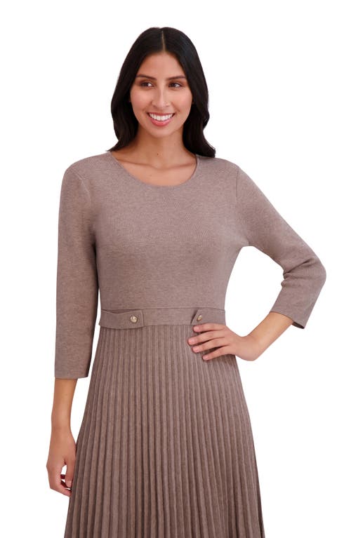 London Times Long Sleeve Pleated Flare Skirt Dress In Brown