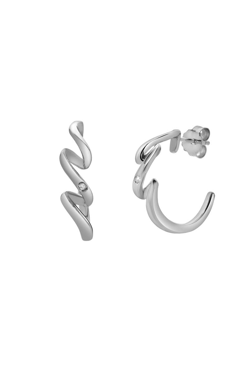 Zenvira Sterling Silver 0.02 Ct Diamond Abstract Hoop Earrings, Alternate, color, 925 Sterling Silver