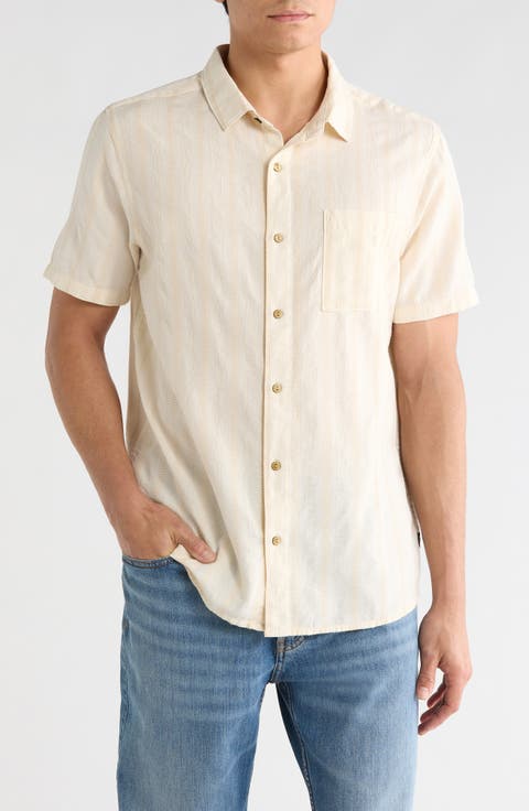 Crosswinds Short Sleeve Cotton Blend Dobby Button-Up Shirt