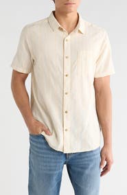 Roark Crosswinds Short Sleeve Cotton Blend Dobby Button-Up Shirt