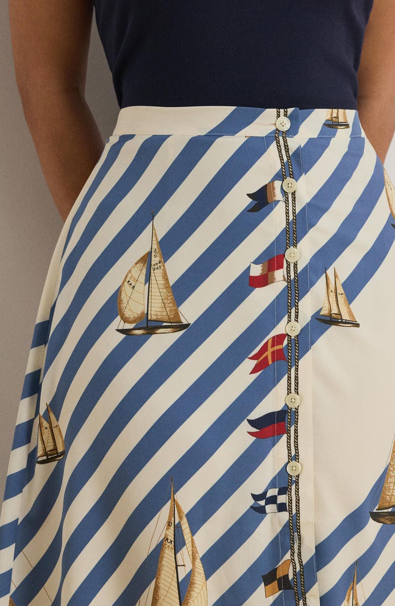 Lauren Ralph Lauren Sailboat Stripe Midi Skirt, Alternate, color, Cream/ Multi