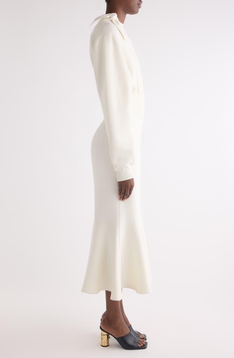 Givenchy Long Sleeve Bow Wool & Cotton Blend Trumpet Sweater Dress, Alternate, color, Ivory