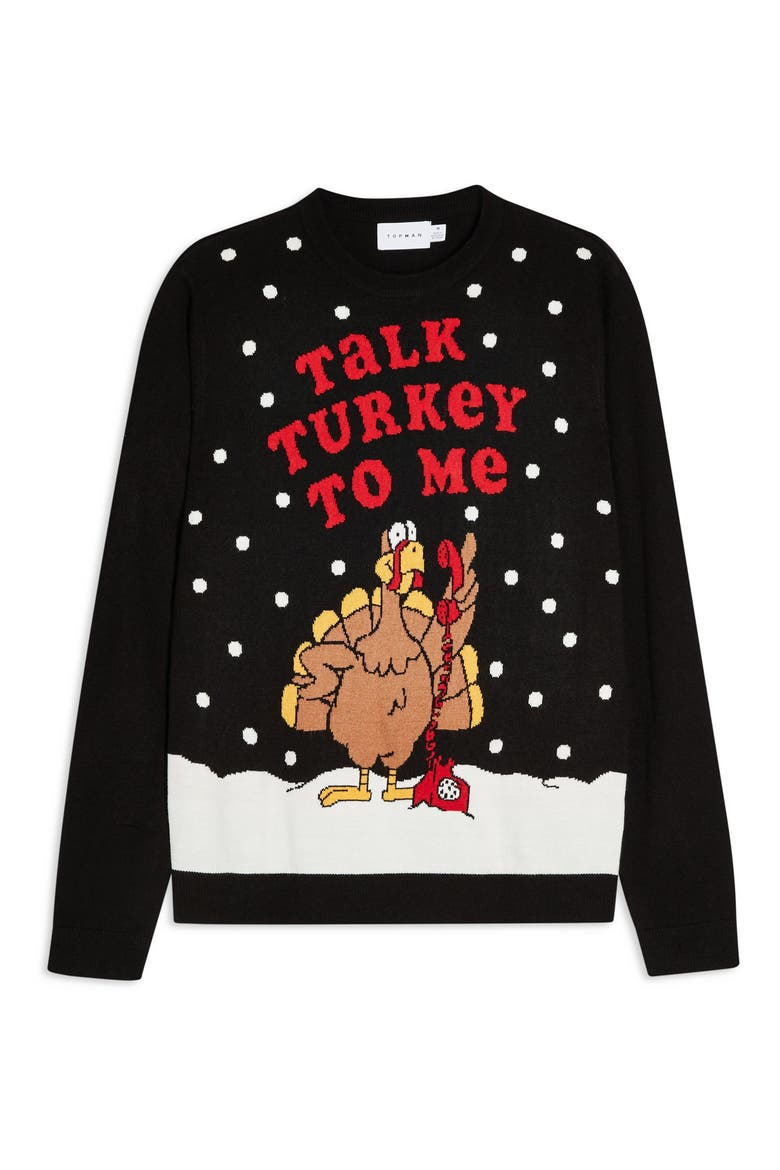 Christmas Talk Turkey Crewneck Sweater, Alternate, color, BLACK MULTI