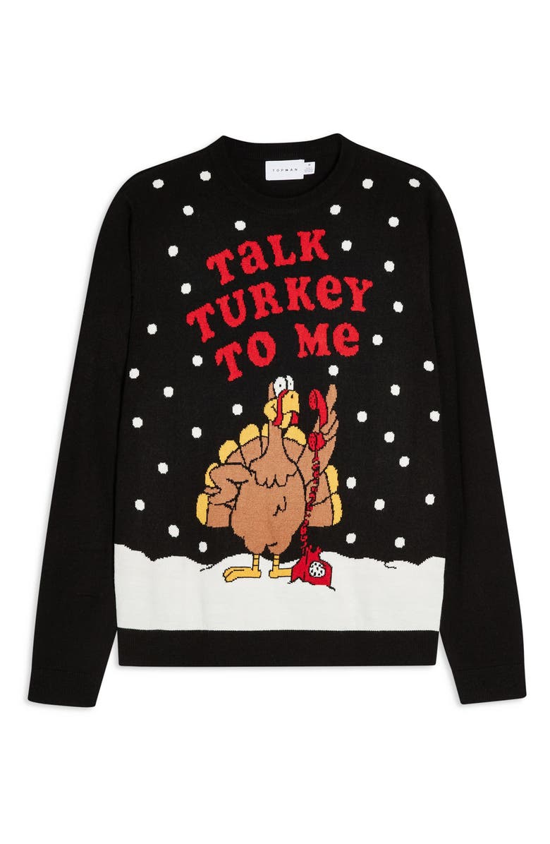 Topman Christmas Talk Turkey Crewneck Sweater, Alternate, color, 