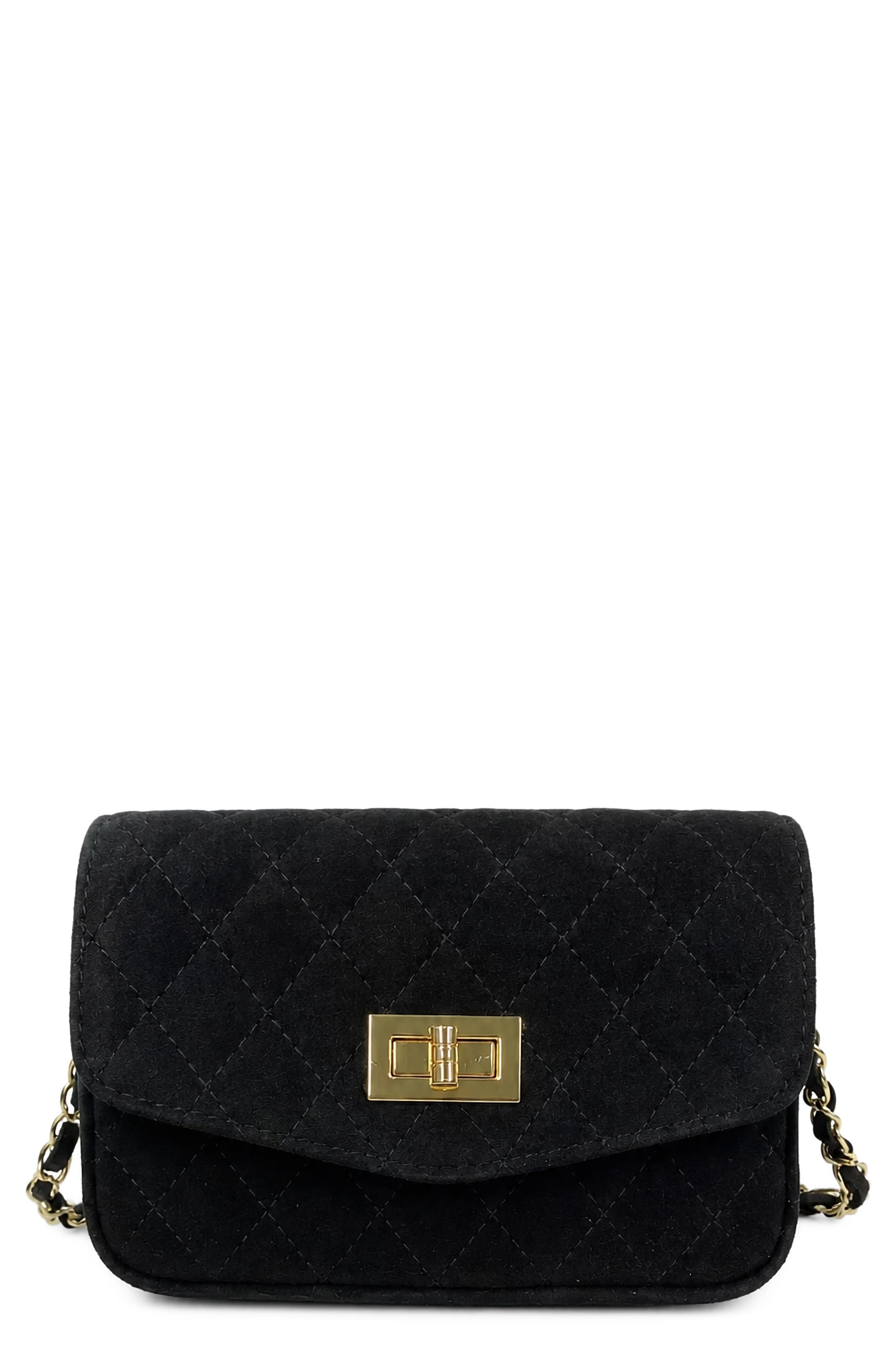 Lola Quilted Suede Crossbody Bag, Main, color, BLACK