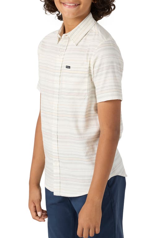 O'neill Kids' Seafaring Stripe Short Sleeve Stretch Cotton Button-up Shirt In Natural
