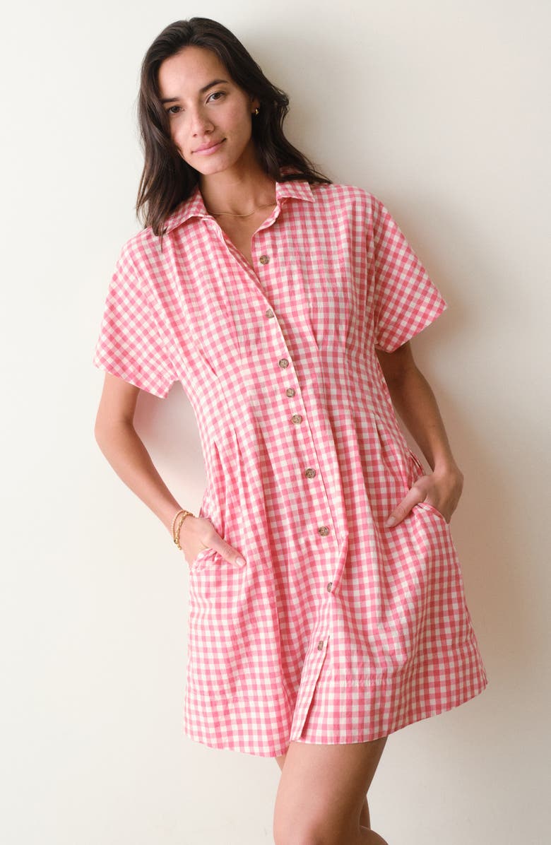 Marine Layer Nova Pima Cotton Gingham Mini Shirtdress, Alternate, color, Cherry Gingham