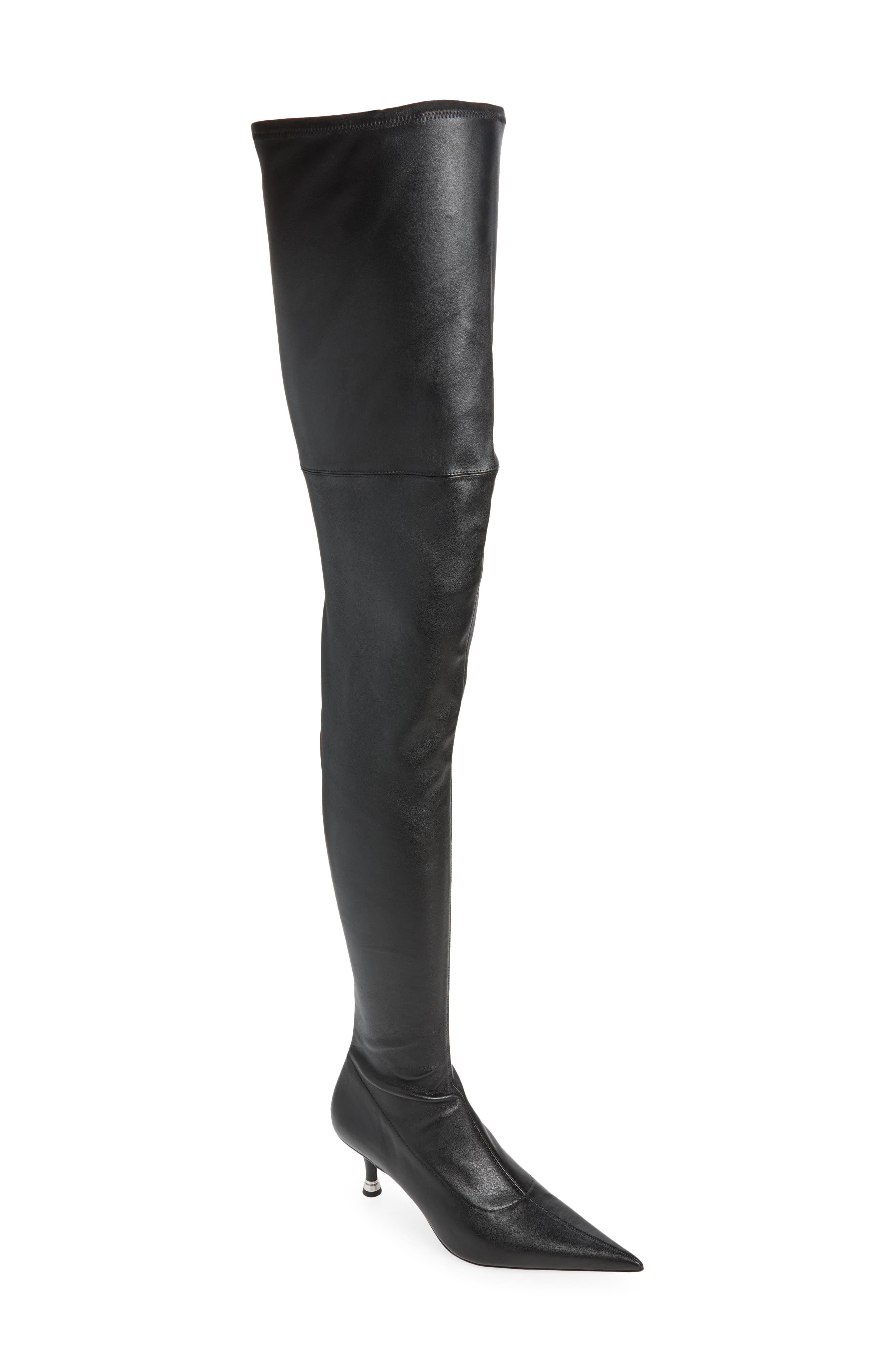 Fei Thigh High Leather Boot, Main, color, BLACK