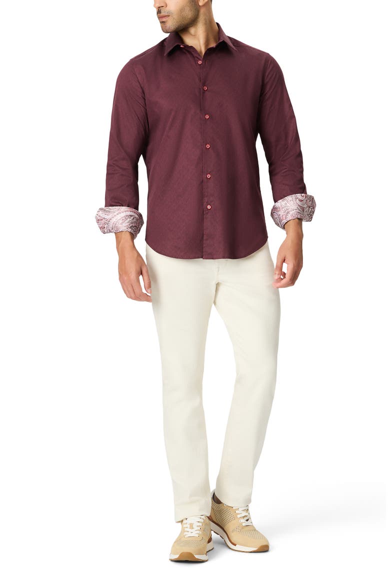 Dimella Tailored Jacquard Shirt, Alternate, color, BURGUNDY