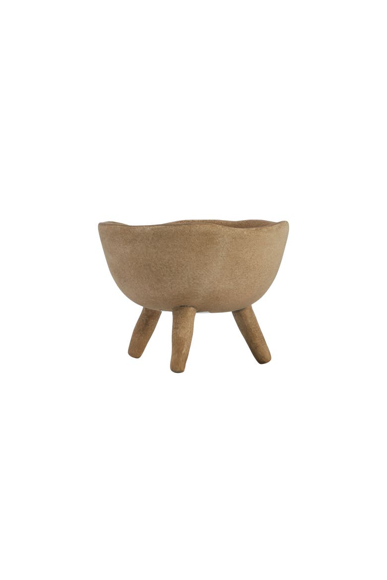 Boho Terracotta Footed Bowl with Organic Edge, Matte Taupe, Alternate, color, Cream