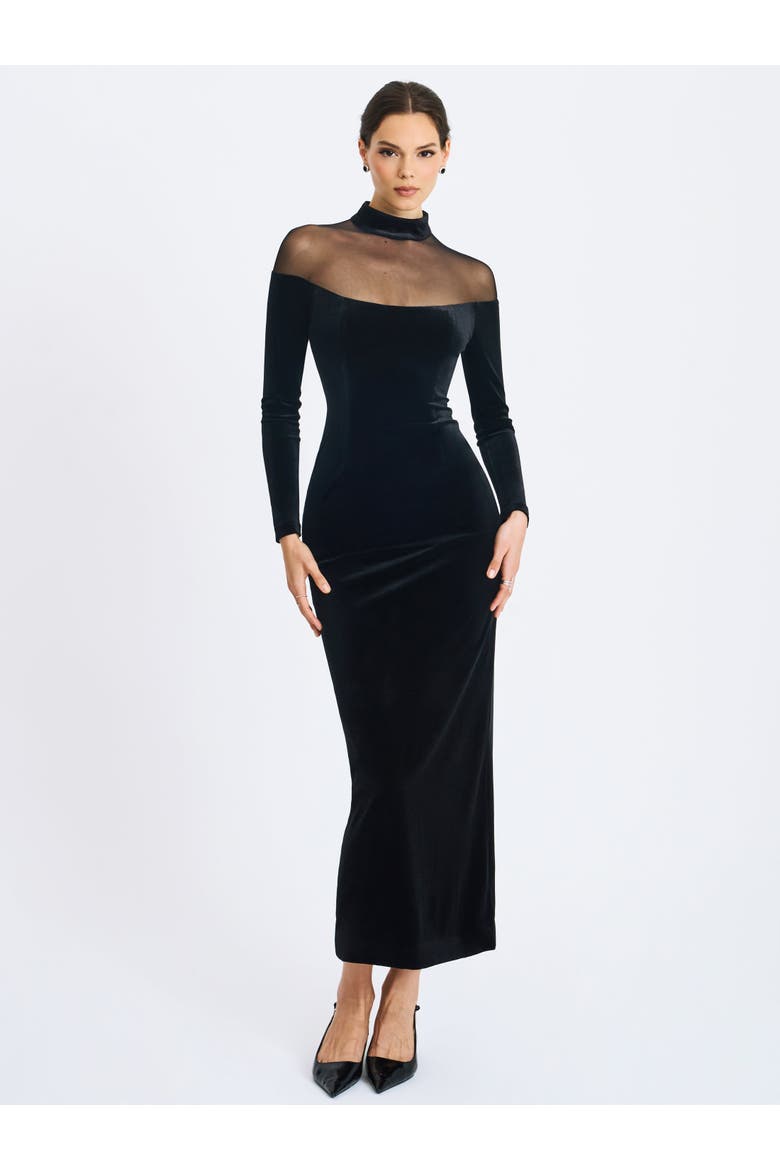 Blair Sheer Mock Neck Maxi Dress, Alternate, color, Black