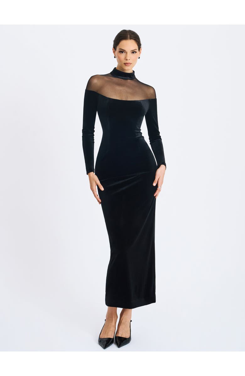 Miss Circle Blair Sheer Mock Neck Maxi Dress, Alternate, color, Black