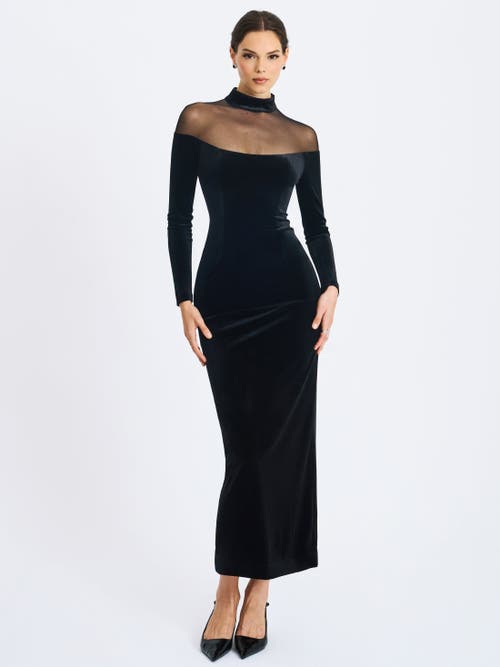 Miss Circle Blair Sheer Mock Neck Maxi Dress In Black