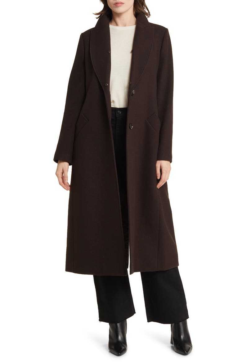 Belted Longline Wool Blend Coat with Faux Fur Collar, Alternate, color, CHOCOLATE