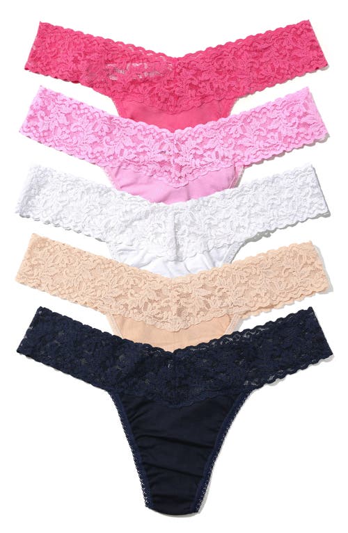 Hanky Panky Holiday Cracker Assorted 5-pack Low Rise Cotton Thongs In Multi