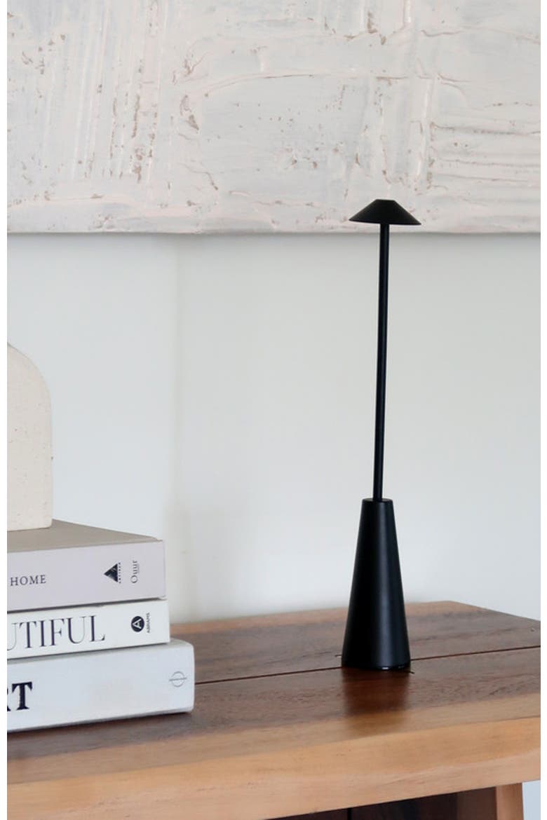 Enoki 12" Portable USB-Rechargeable LED Bistro Table Lamp with Slim Matte Black Stem and 3-Way Touch Dimming, Alternate, color, Classic black